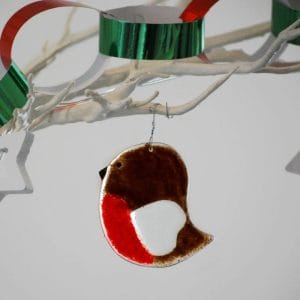 Robin Christmas Decoration - Fused Glass by Rainbow Lux Glass