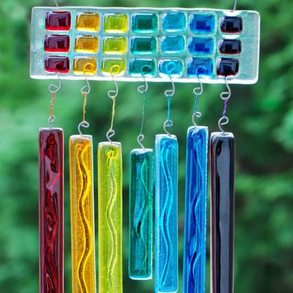 Rainbow Windchime Handmade Fused Glass