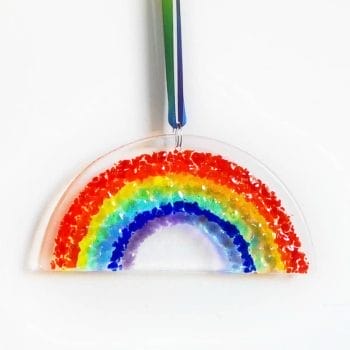 A Rainbow Suncatcher in the shape of a rainbow