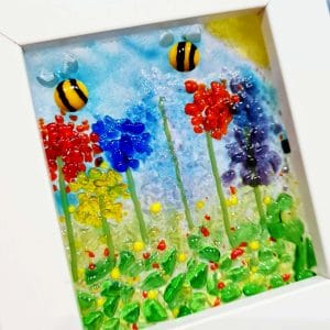 A beautiful mini box frame with a glass wildflower design featuring bees