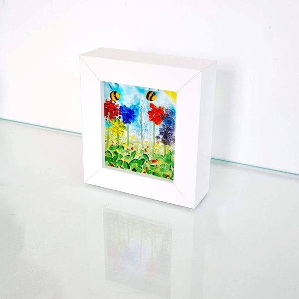 Fused Glass Wildflower and Bees Frame