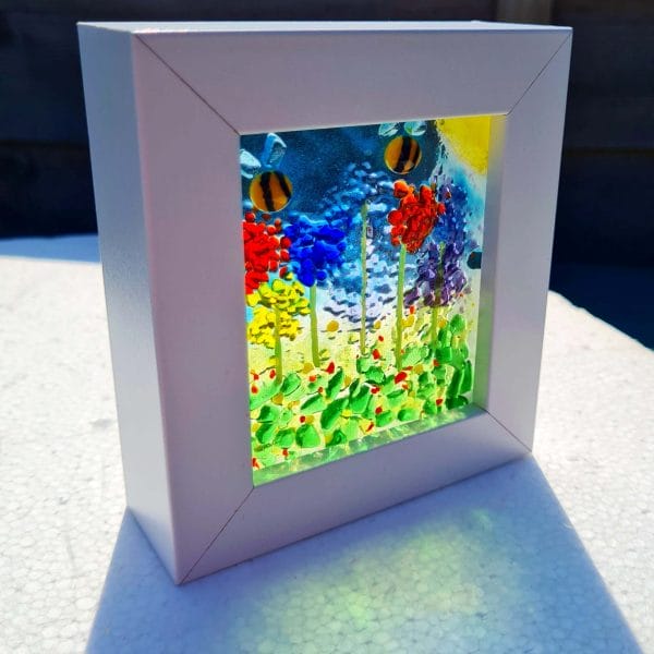 Fused Glass Wildflower and Bees Frame