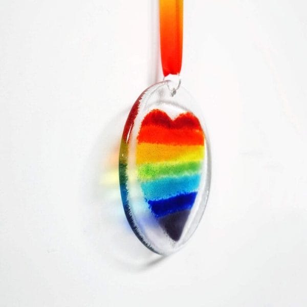 Round Heart Suncatcher, Rainbow or colour personalised