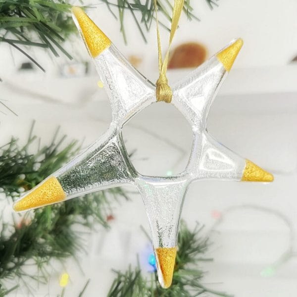 Gold Metallic Fused Glass Christmas Stars