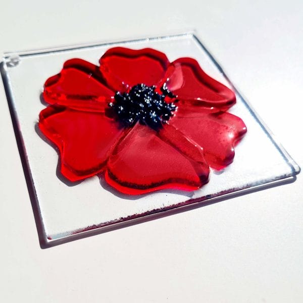 Cremation Ashes Poppy Suncatcher Fused Glass, Pet or Human