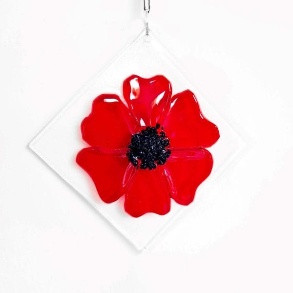 Cremation Ashes Poppy Suncatcher Fused Glass, Pet or Human