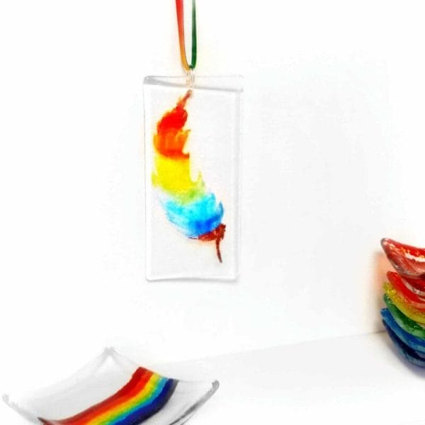 Beautiful Glass Rainbow Feather Suncatcher