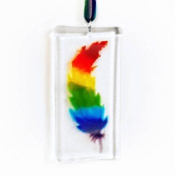 Feather Suncatcher in Rainbow Colours made of fused glass