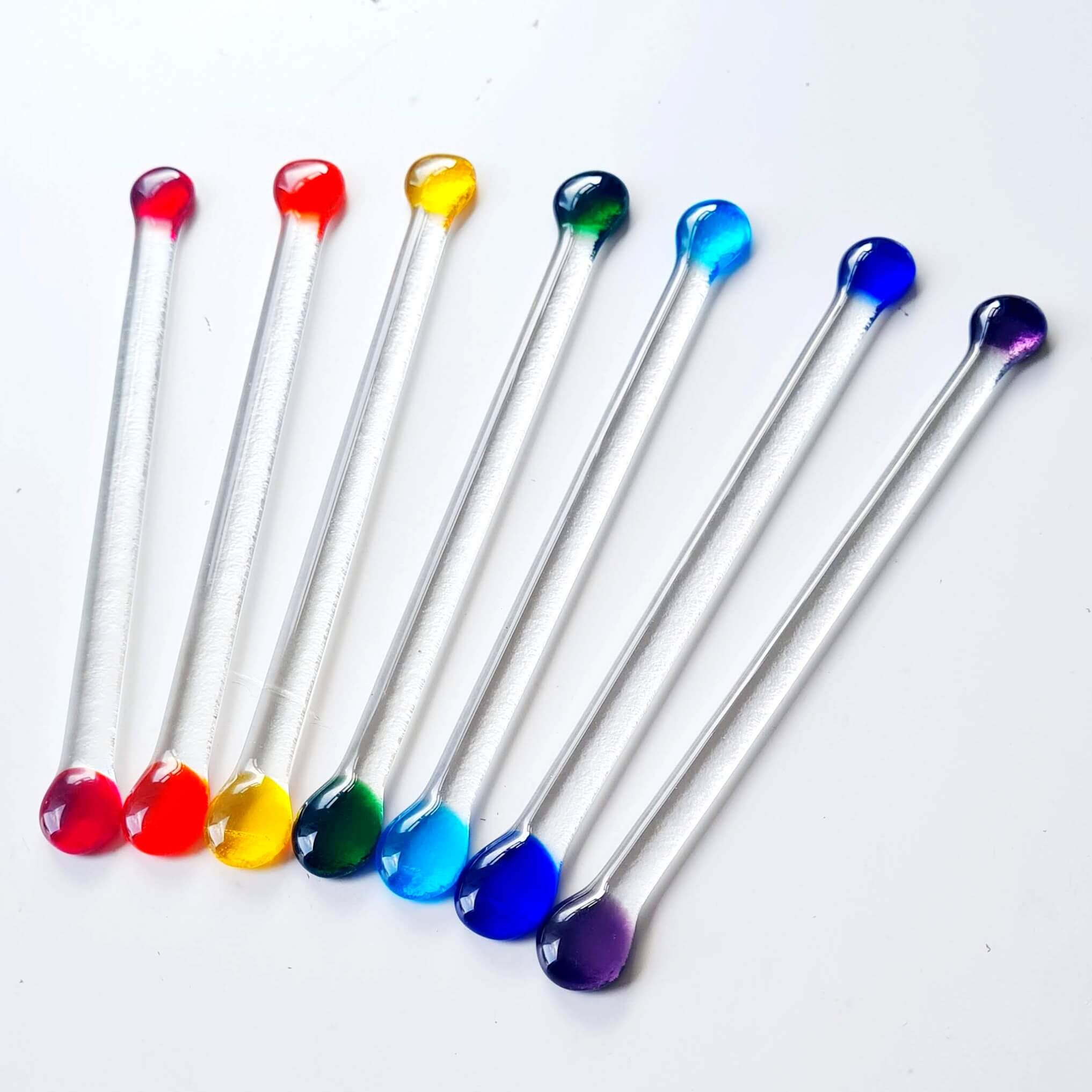Drink Stirrers Swizzlesticks, Rainbow Handmade, Set Of 7