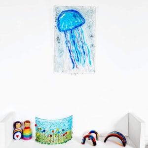 Blue Glass Jellyfish Wall Panel