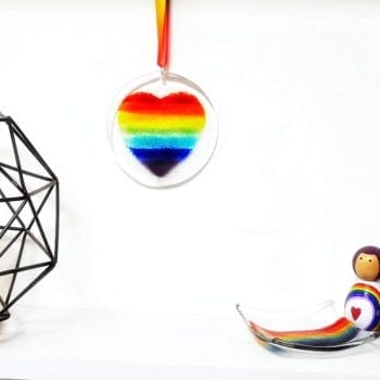 A glass rainbow heart