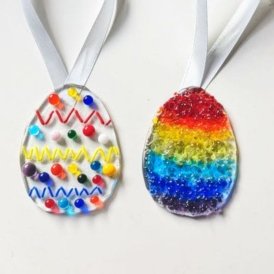 Two glass easter eggs made using craft kit