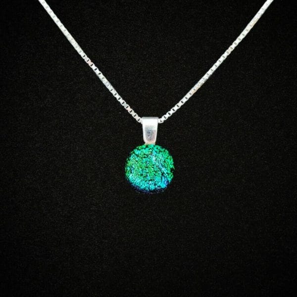 Ashes in Glass Necklace Blue/Green, 925 Solid Sterling Silver
