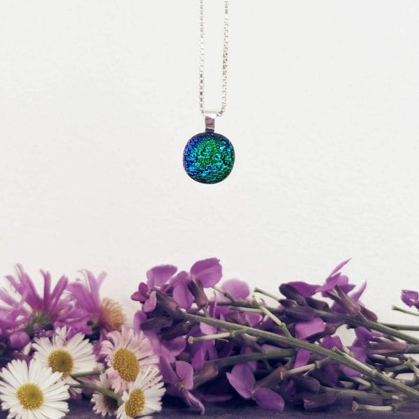 Ashes in Glass Necklace Blue/Green, 925 Solid Sterling Silver