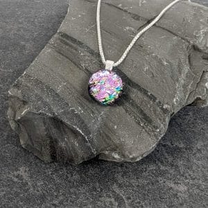 Ashes in Glass Solid Silver necklace in pink rainbow