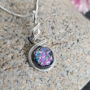 Ashes in Glass Solid Silver necklace in pink rainbow