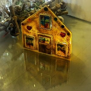 fused glass gingerbread house tealight holder