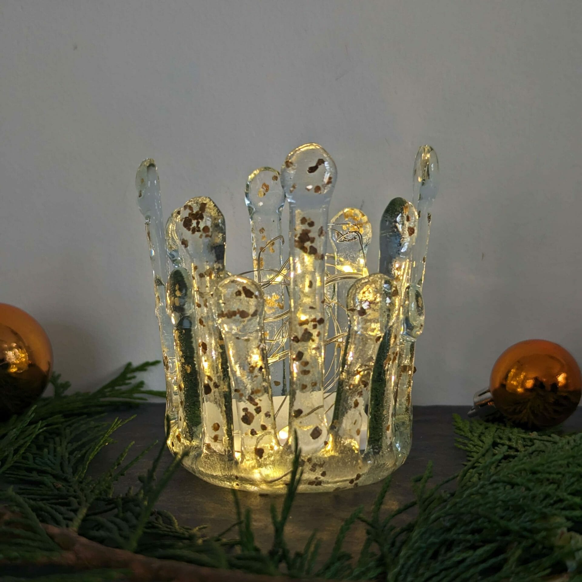 Gold Glitter Glass Tealight Holder
