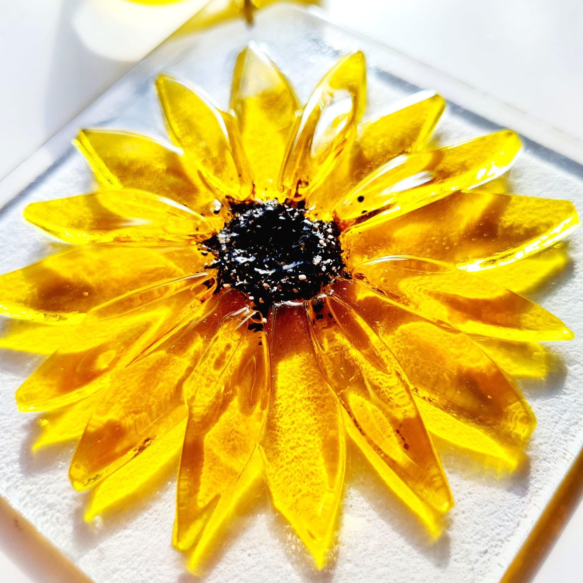 Stained glass sunflower, yellow flower gift for mum, factory keepsake window ornament